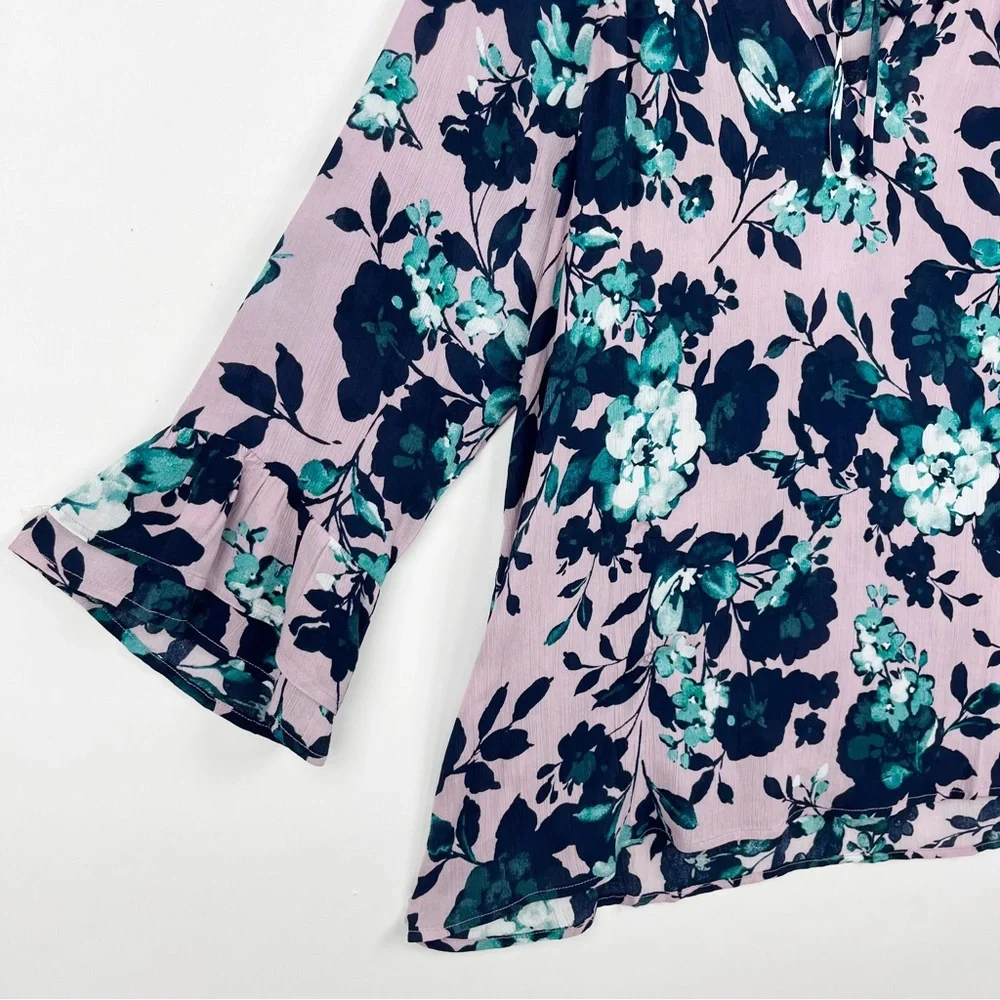 J. Jill Mauve Floral V Neck Rayon Beautiful Blooms Blouse Top